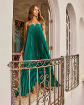 Adrenia Pleated Satin Maxi Dress