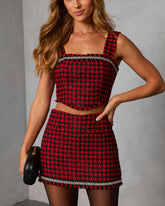 Fionne Frayed Rhinestone Trim Plaid Top