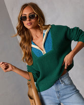 Campus Classic Color Block Quarter Zip Sweater
