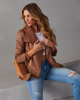 Slick Chick Coated Faux Leather Moto Jacket
