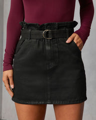 Corienne Coated Denim Paper Bag Waist Mini Skirt