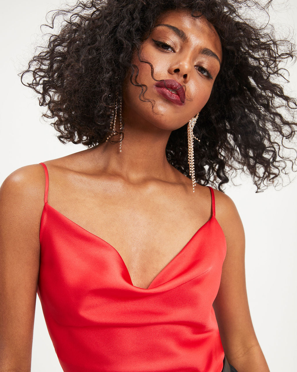 Belle Of The Night Satin Cowl Neck Tank