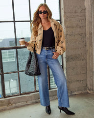 Agyness Cropped Bow Print Sherpa Jacket