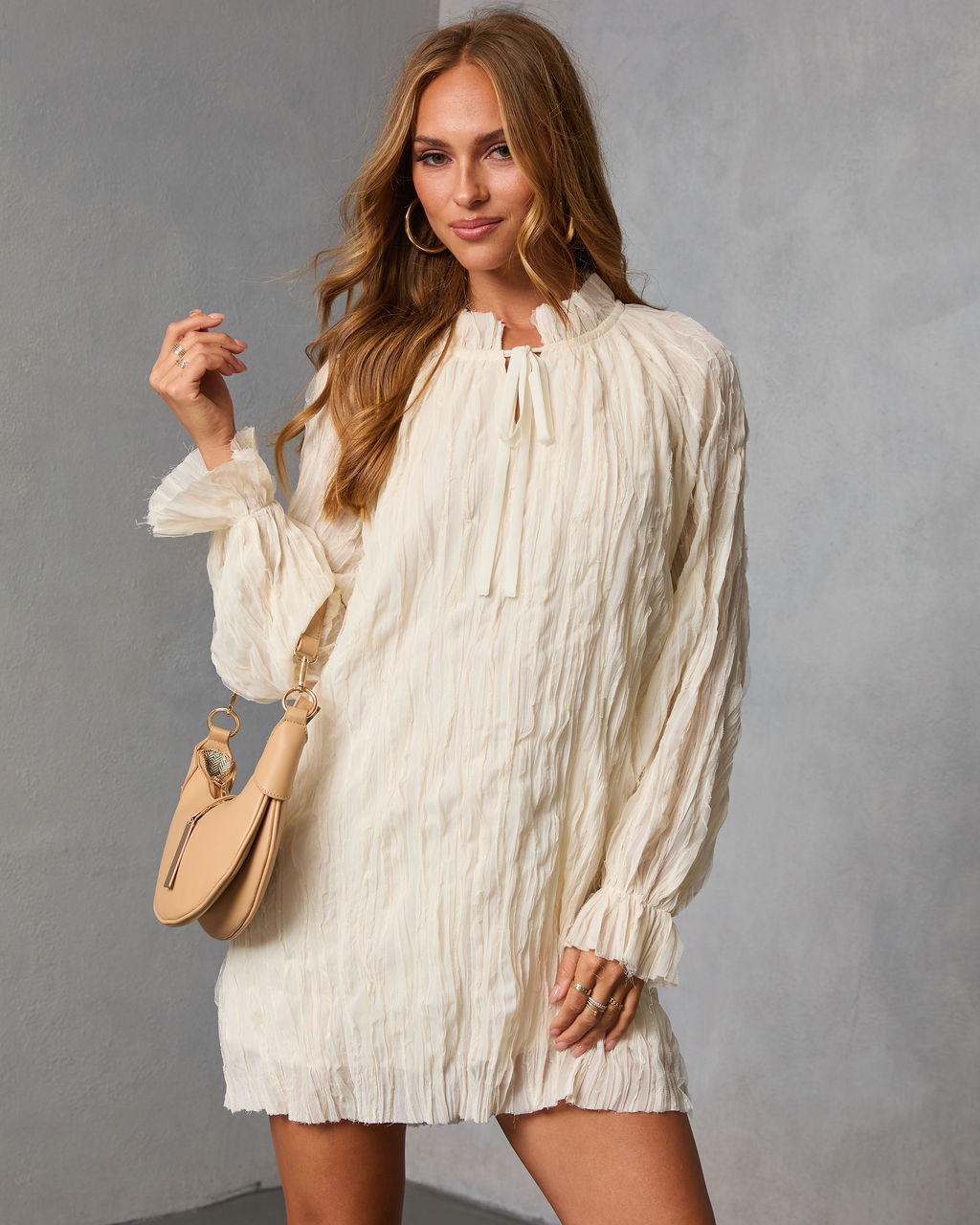Autumn Stone Shift Chiffon Mini Dress