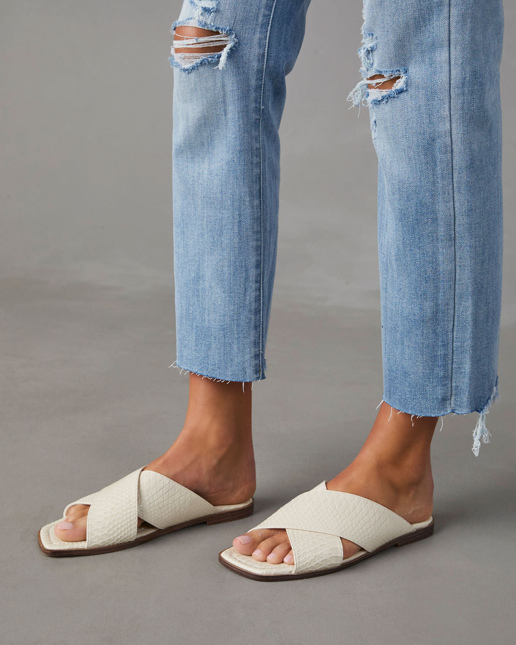 Avena Croc Embossed Slide Sandals