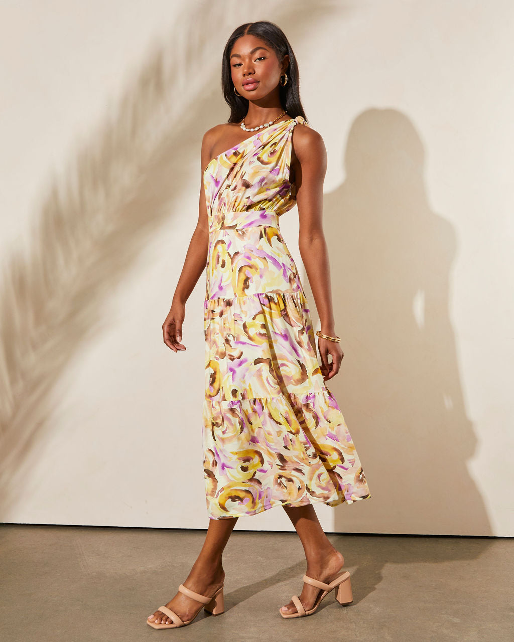 Isidore One Shoulder Tiered Midi Dress