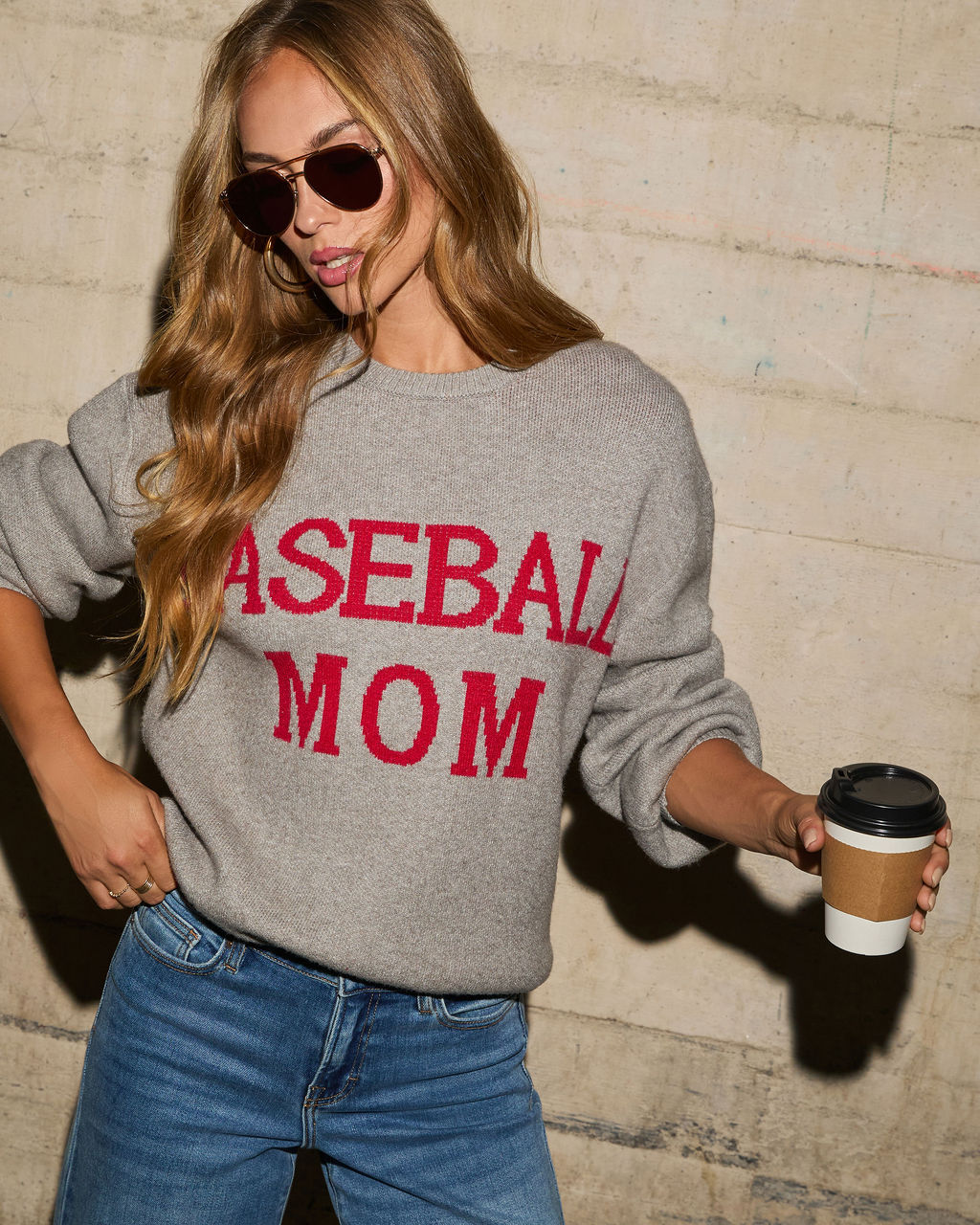 Baseball Mom Knit Pullover Sweater