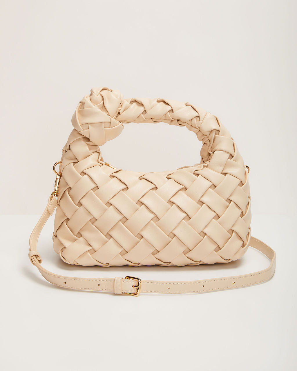 Ana Faux Leather Woven Knotted Top Handle Bag
