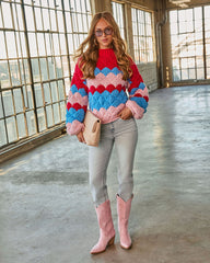 Freyie Abstract Mock Neck Chunky Knit Sweater