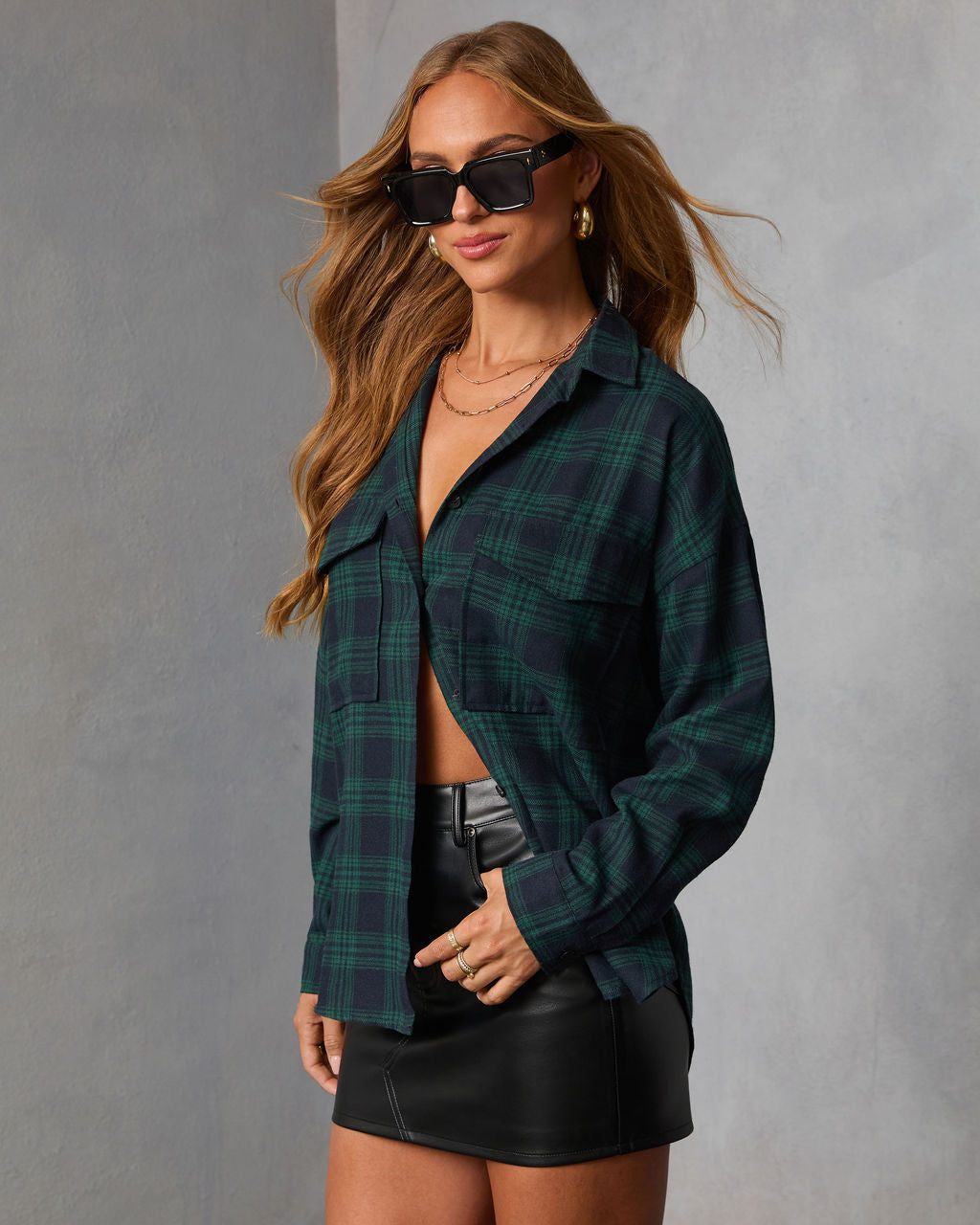 Petaluma Cotton Blend Plaid Button Down Top
