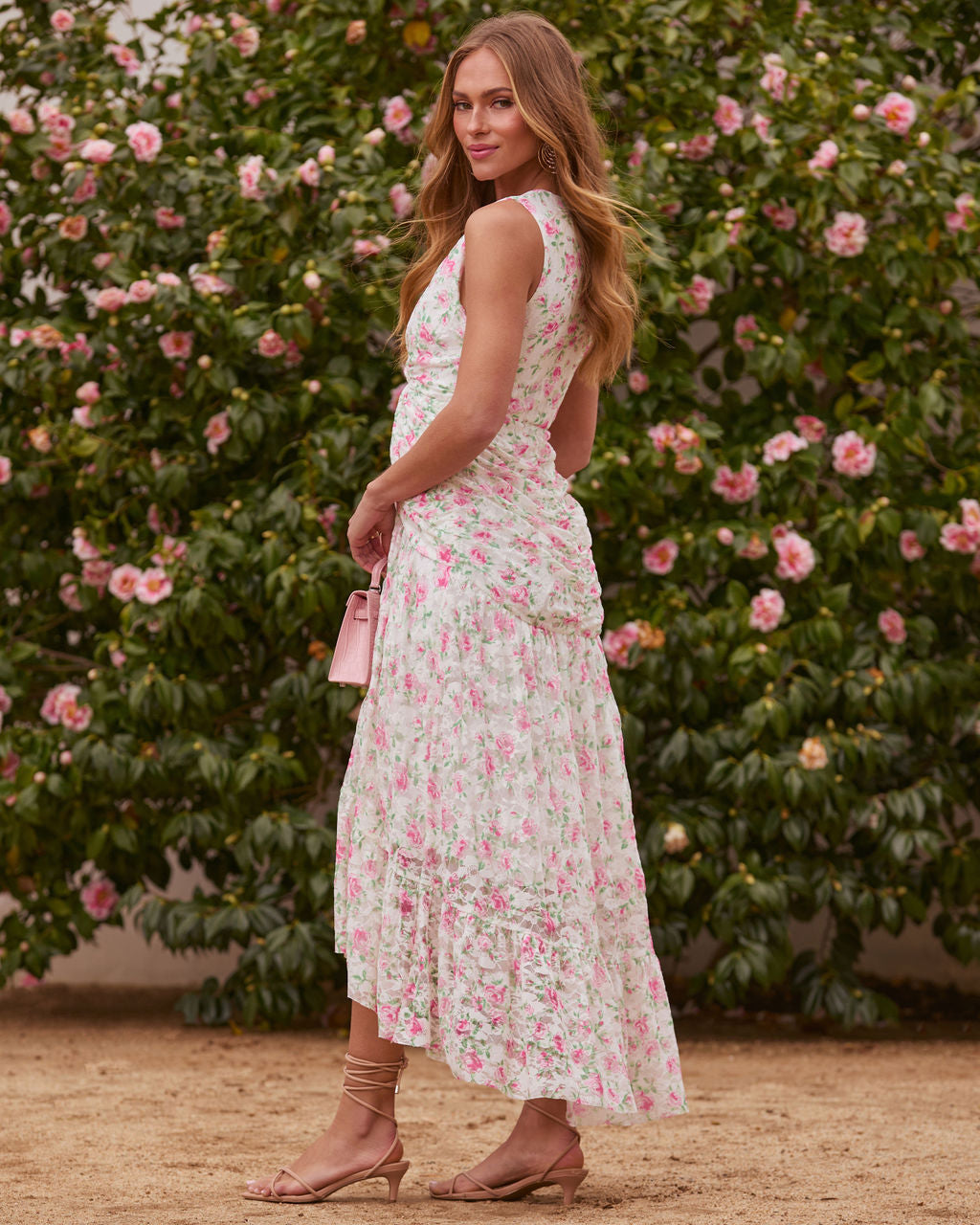 Apricot Skies Mesh Floral Midi Dress