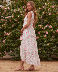 Apricot Skies Mesh Floral Midi Dress