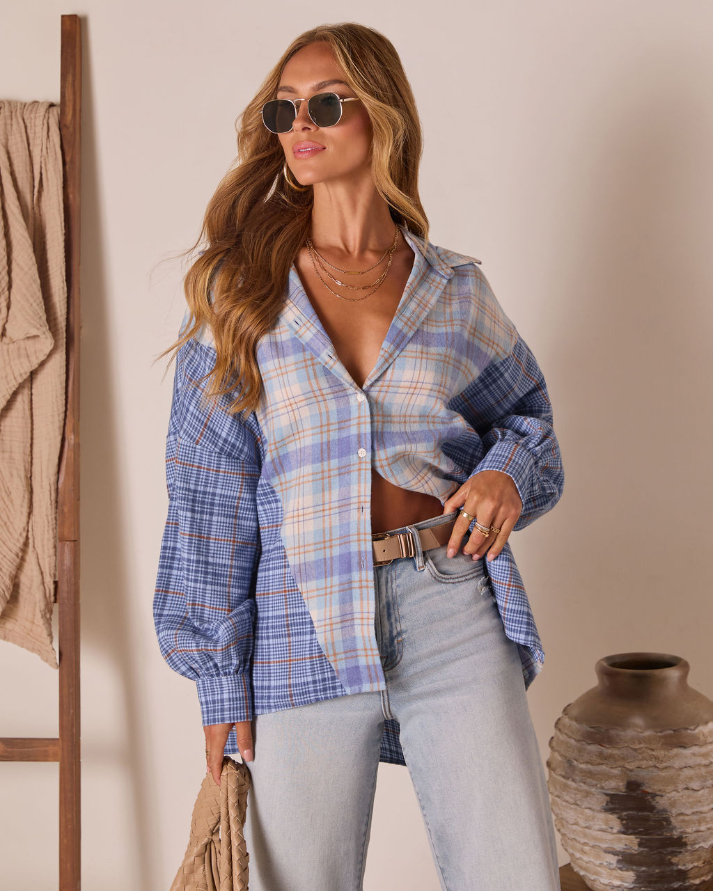 Axton Oversized Plaid Button Down Top
