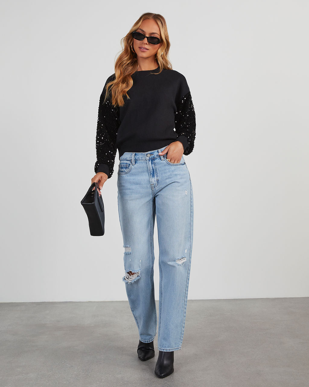 Yumi Contrast Sequin Knit Sweater