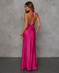 Adelynn Satin Halter Maxi Dress