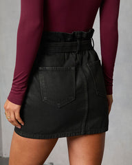 Corienne Coated Denim Paper Bag Waist Mini Skirt