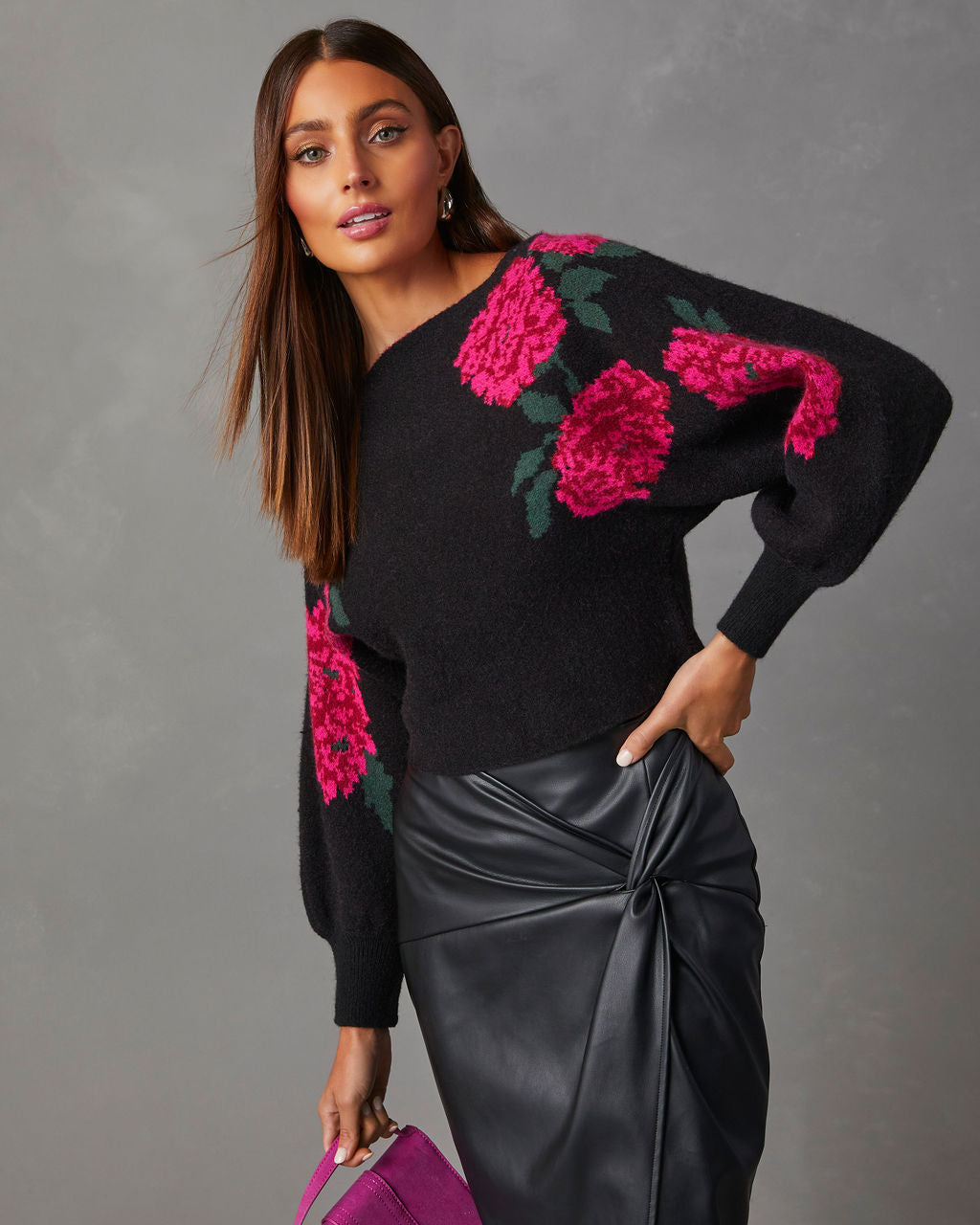 Fall Roses Floral Pullover Sweater