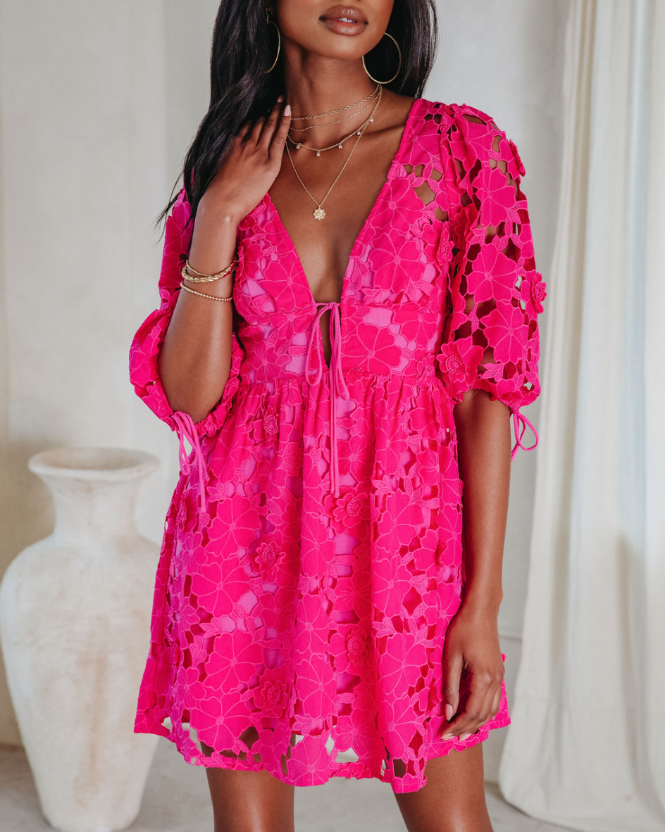 Paulette Floral Crochet Lace Mini Dress