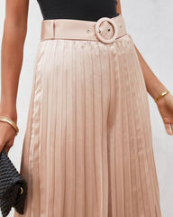 True Elegance Satin Pleated Belted Wide Leg Pants